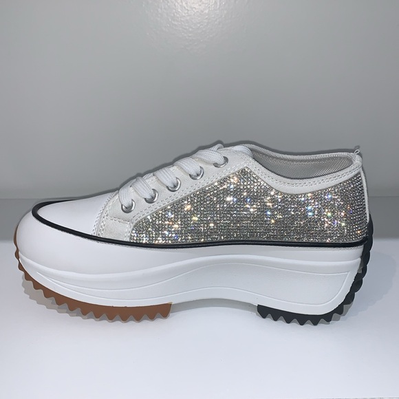 SILVER RHINESTONE LOW TOP SNEAKERS - Picture 7 of 11